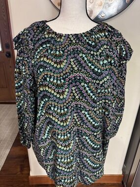 LOFT Black Floral Smocked-Yoke Peasant Tunic